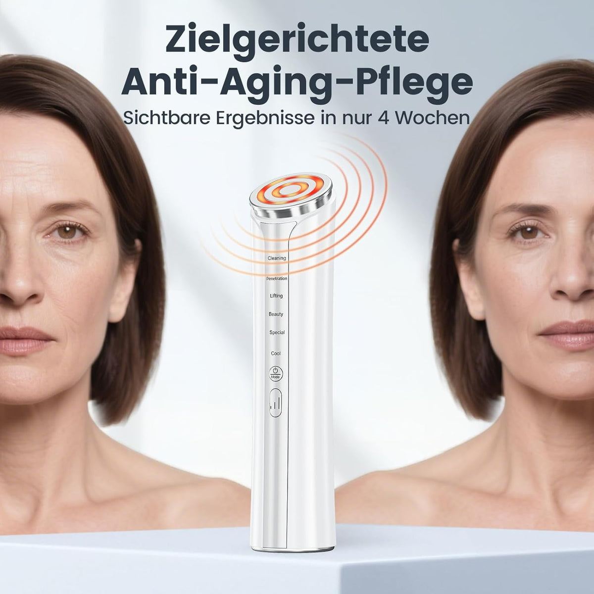 Radiofrequentie Gezichtsverzorgingsapparaat Wit – Gezichtsmassageapparaat, EMS Gezichtsmassageapparaat, Huidverzorgingsapparaat, Elektrisch Gezichtsapparaat – 4-In-1 Met Warmte En Koeling – Ergonomisch Gua Sha Design