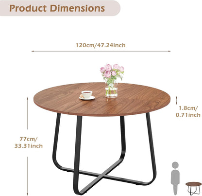 Eetkamertafels rond, 120 cm, houten eettafel, walnootbruin, moderne eettafel voor keuken, woonkamer, eetkamer, terras, binnenplaats, café, kantoor en andere plaatsen