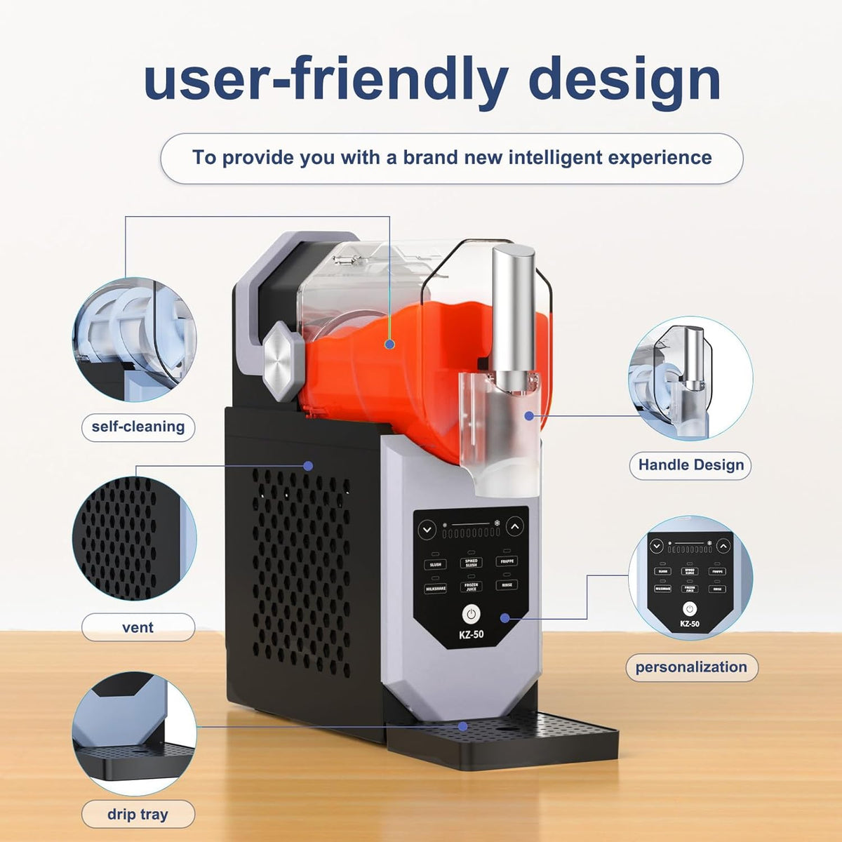 Slushy-machine voor thuis, 2 liter grote capaciteit bevroren drankmaker, geen ijsblokjes nodig, met 5 instellingen & auto-cleaning slushie machine voor ijs, smoothies, milkshakes