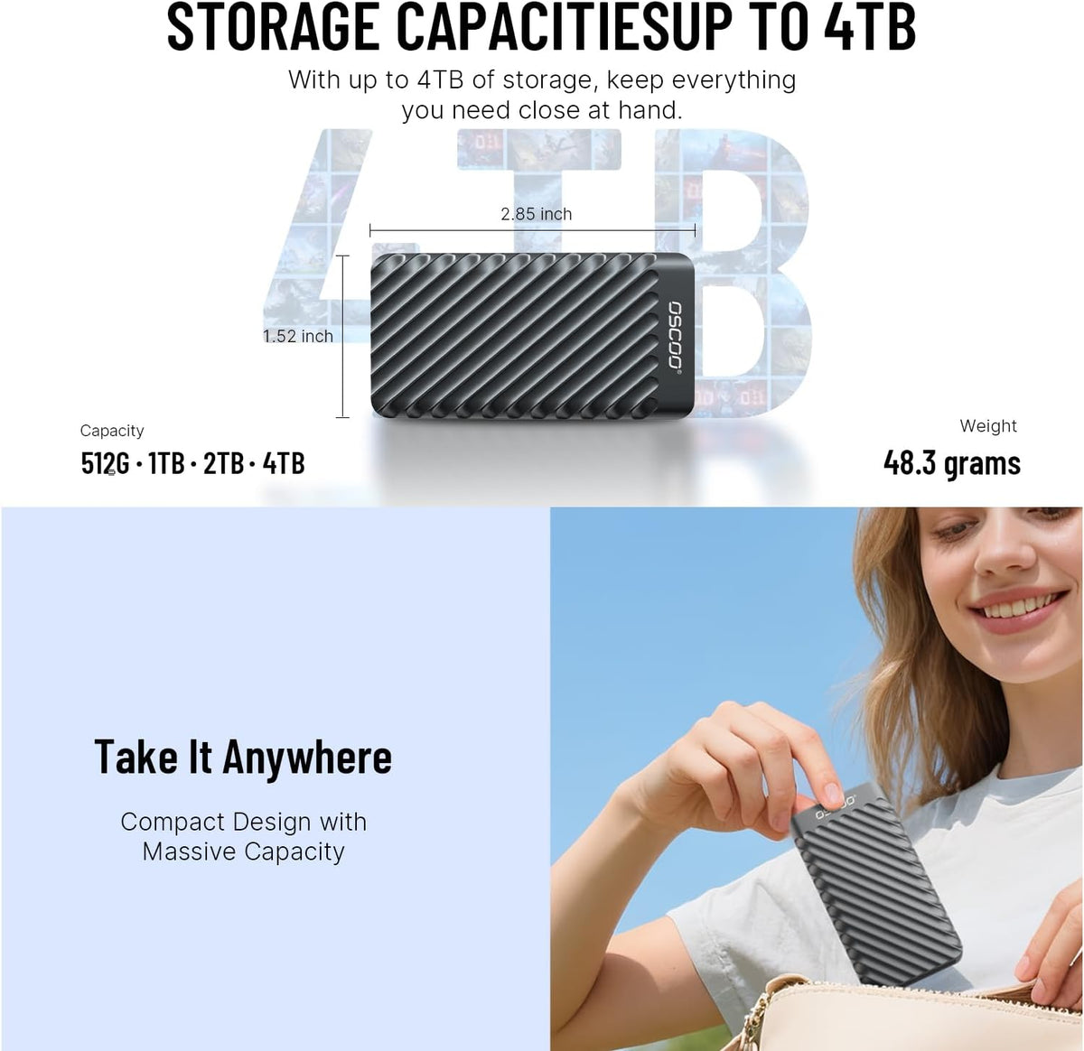 2TB Portable SSD USB 3.2 Gen 2x2 External SSD up to 2000MB/s, Dual USB-C and USB-A, Compatible with Smartphones, Laptops, Tablets, Smart TVs, Cameras, Game Consoles