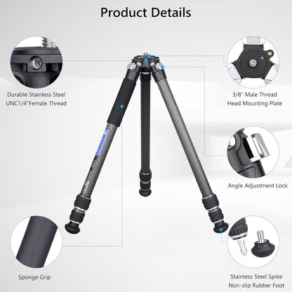 Koolstofvezel Statief – Camerastatief – Fotostatief – Reisstatief – Videostatief – 32,5 Inch / 82,5 Cm – Lichtgewicht Koolstofvezel – Verstelbare Pootstanden
