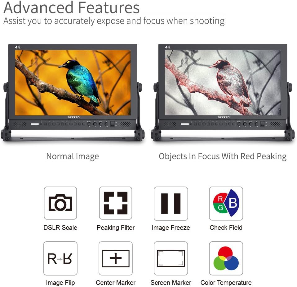 Seetec P173-9HSD Camera Monitor Pro Broadcast 17.3" 4K Ultra HD 1920×1080 Field Video LCD IPS Screen 600:1 High Contrast with 3G-SDI HDMI AV YPbPr DVI - QUORE