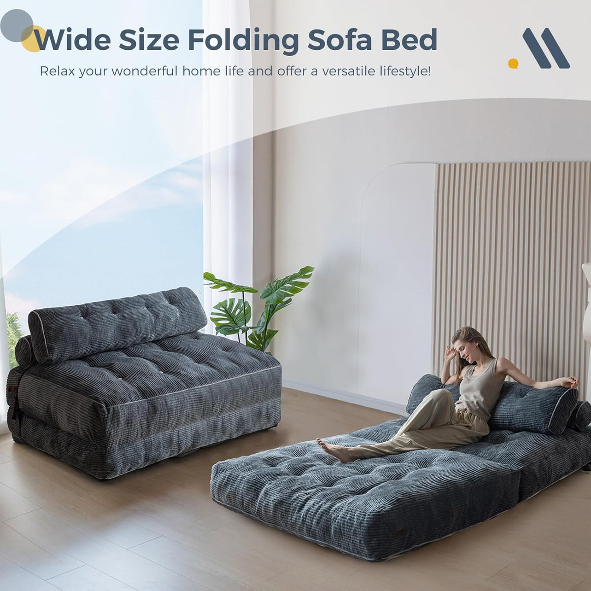 MAXYOYO Opvouwbare slaapbank, converteerbare slaapstoel met kussen, matras met rugsteun, draagbaar stoelbed, comfortabele lounge voor woonkamer, slaapkamer, antraciet, dubbel