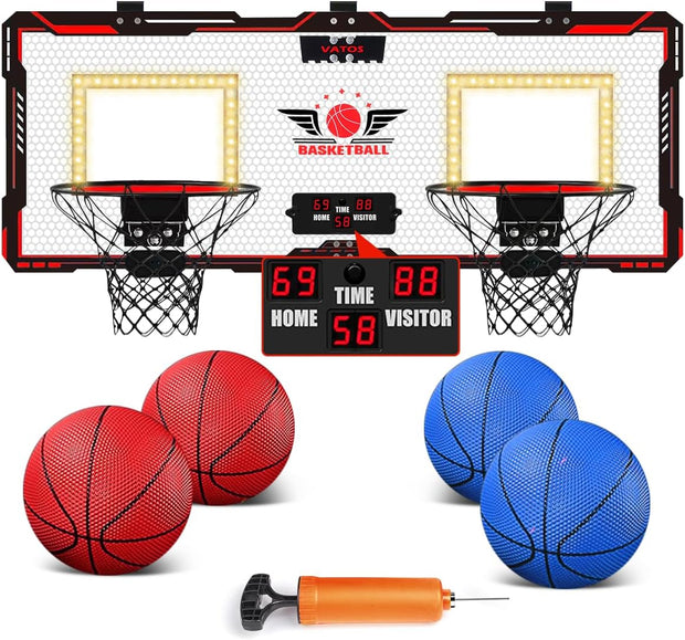 Basketbaal - Elektrisch Basketbalspeelgoed - voor Binnen - met 2 Spelers - displaybord, 4-Ballen - Pomp - Dual Shot - Polycarbonaat - 78 x 29.9 cm - Zwart/Rood