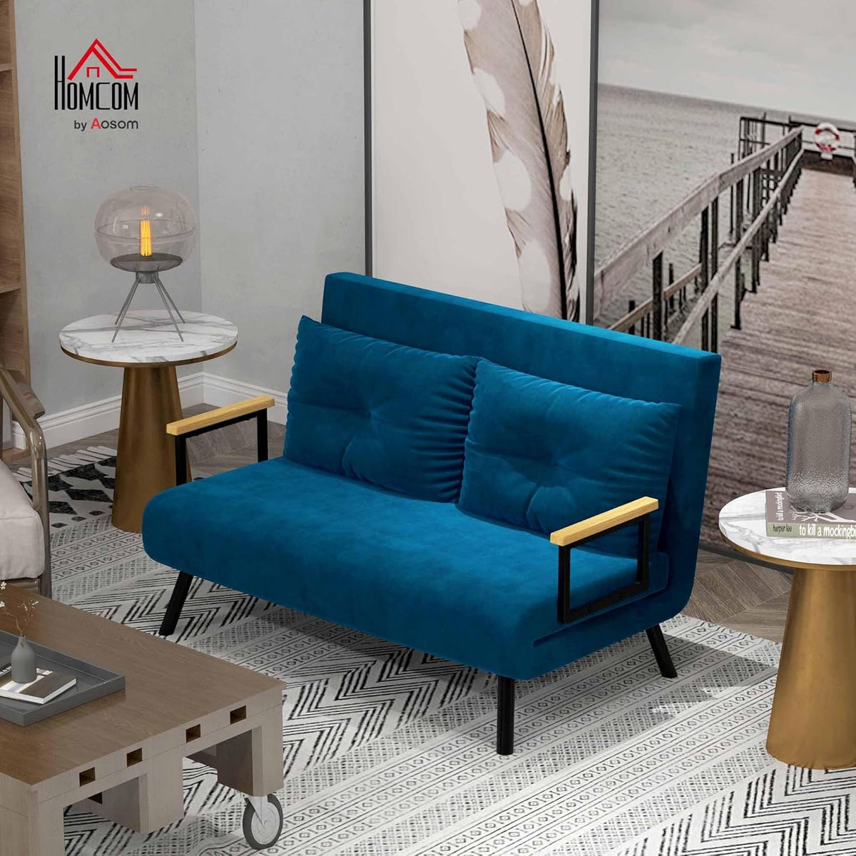 Slaapbank – Bedbank – Sleeperbank – Logeerbank – 2-in-1 Sofa – Verstelbare Rugleuning – Fluweel Bekleding – Compact 102x73x81 cm – Blauw