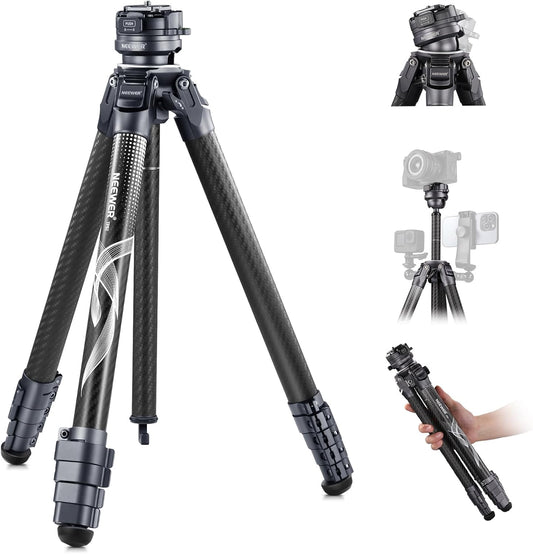NEEWER LITETRIP LT32 62" reisstatief koolstofvezel met ±15° nivellering, 360° panoramakop, afneembare middenas, snelle flip-gesp, Arca QR-plaat compatibel met Peak Design Capture V3, (voormalig TP62)