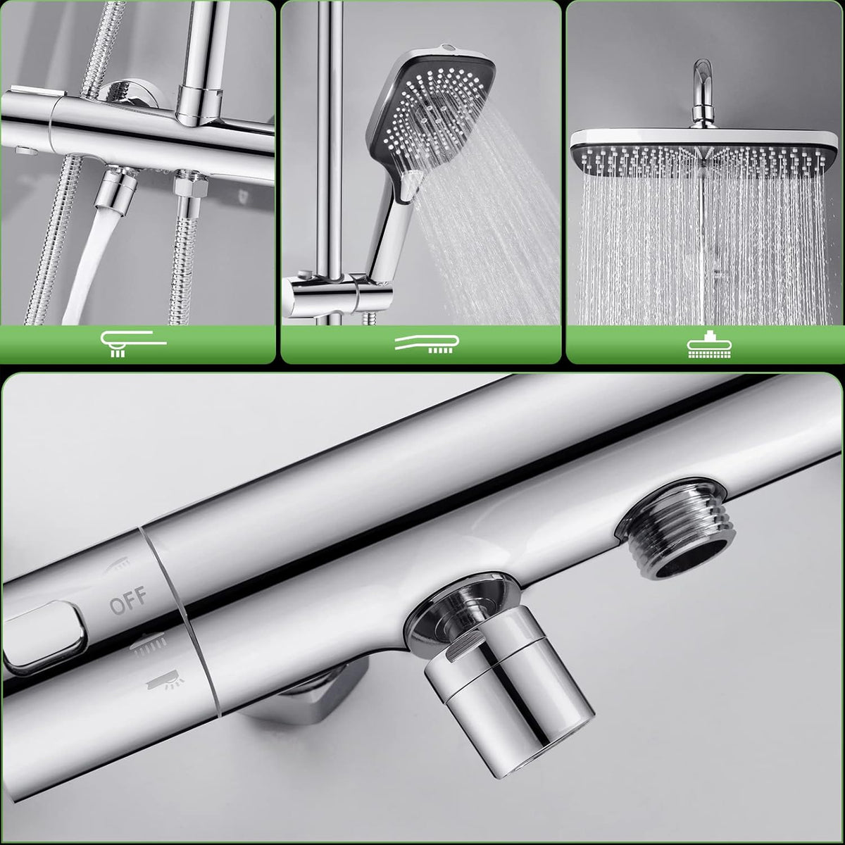 Thermostatische Douchekolom – Doucheset – Douchepaneel – Douchekraan – Regendouche – Messing Frame – 300x190 mm Regendouchekop – Veiligheidsmengkraan 38°C