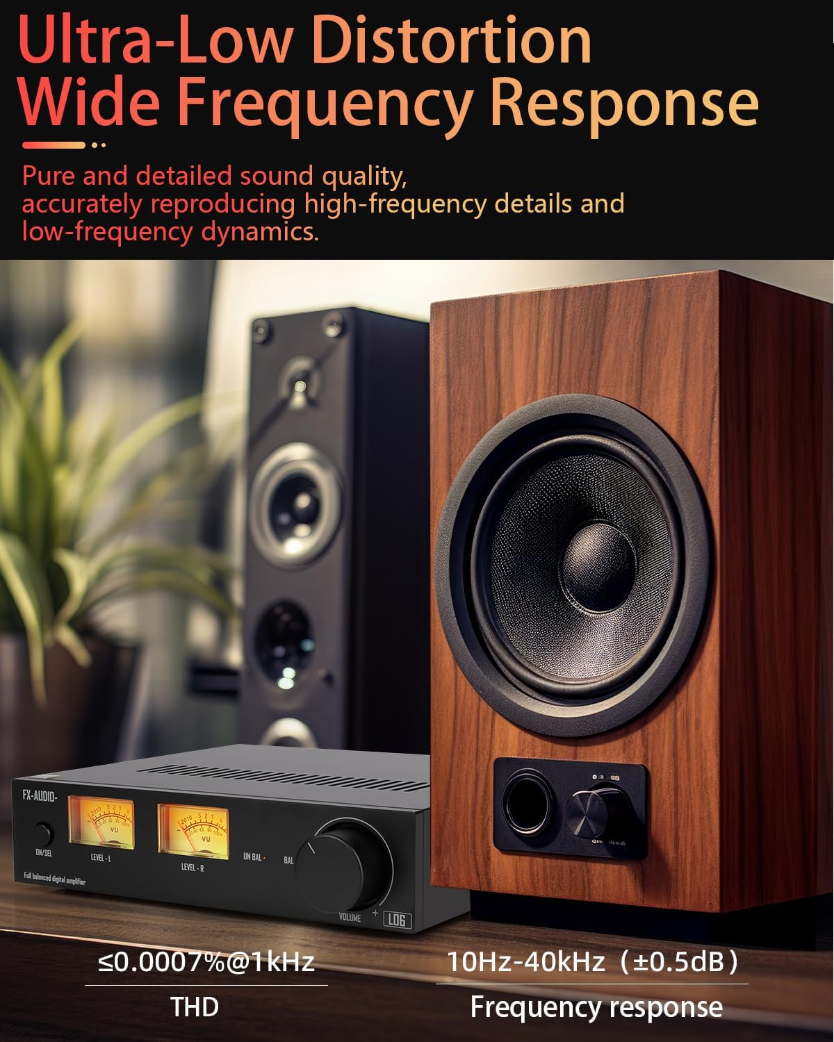 FX-Audio- L06 volledig symmetrische versterker met VU-meter – 500 W + 500 W Dual TPA3255 HiFi-klasse D-stereo-digitale versterker voor passieve 2Ω-8Ω-8Ω-luidsprekers, thuisaudio