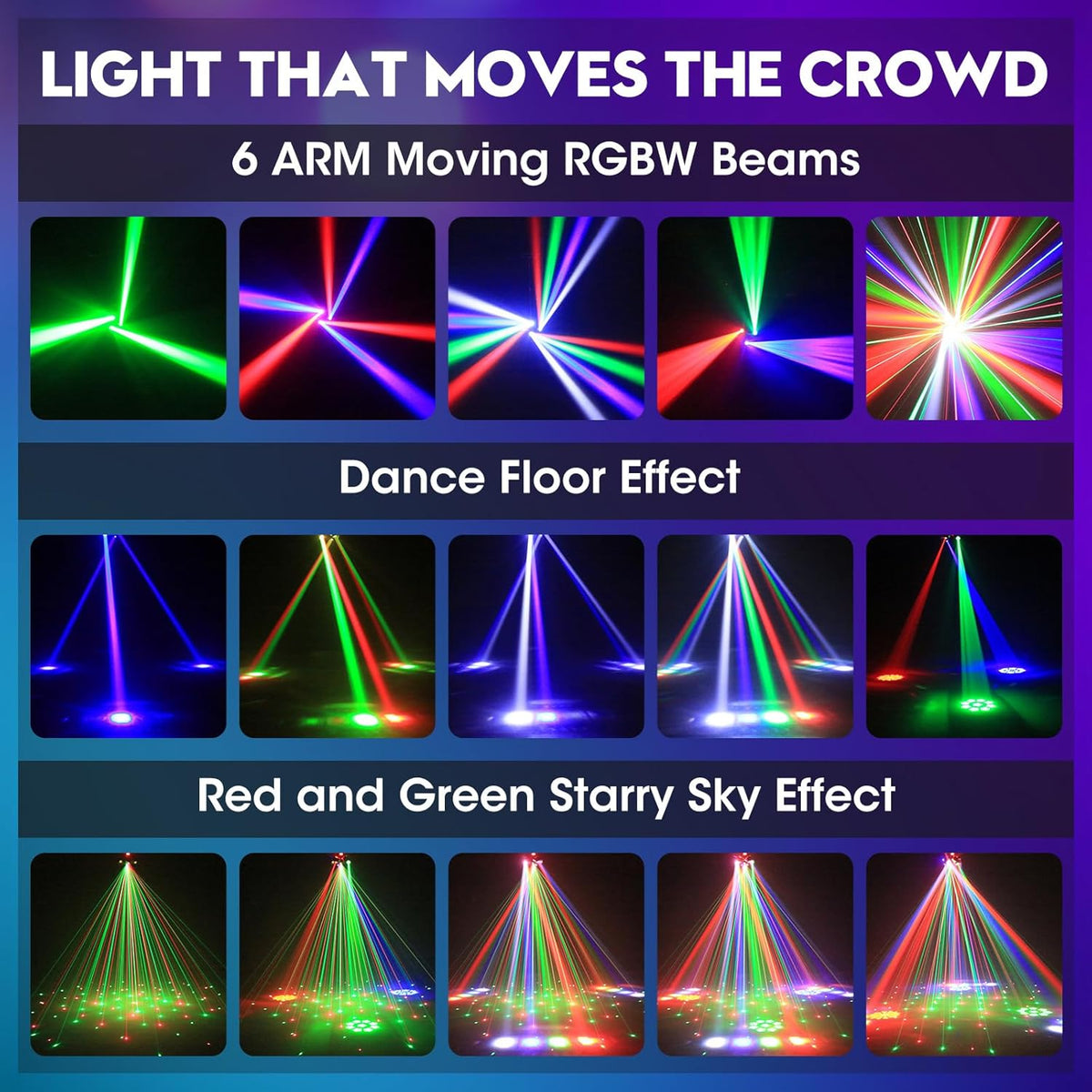 80W Moving Head LED met Afstandsbediening, RGBW Disco Licht 6 Armen + Bijenoog Effect, DMX512 Soundactief voor DJ Bar Feestverlichting