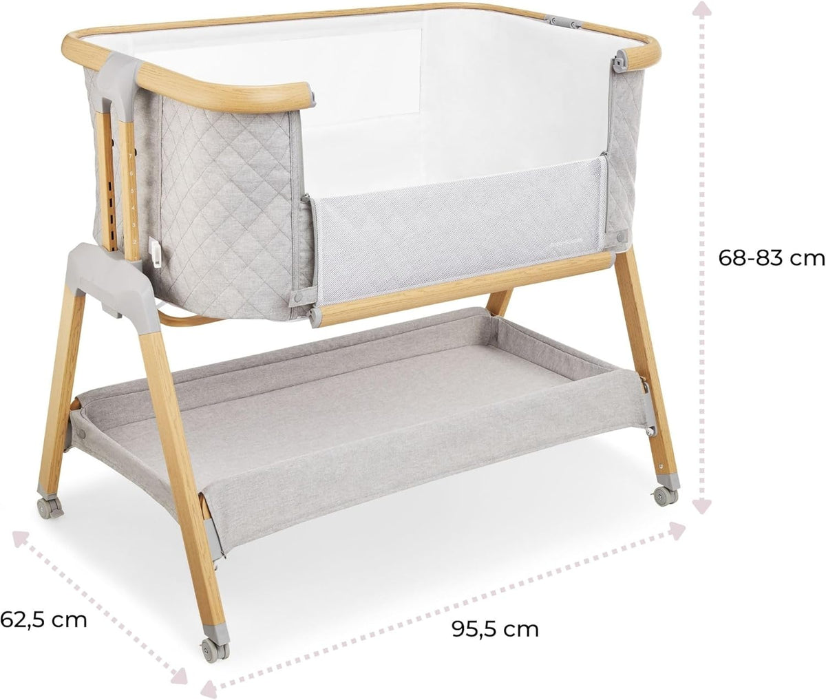 Moby-System, Dreemy 3-in-1 opklapbed, voor kinderen tot 9 kg, 7-traps hoogteverstelling, 4 transportwielen, afneembare zijwand, plank onder het bed