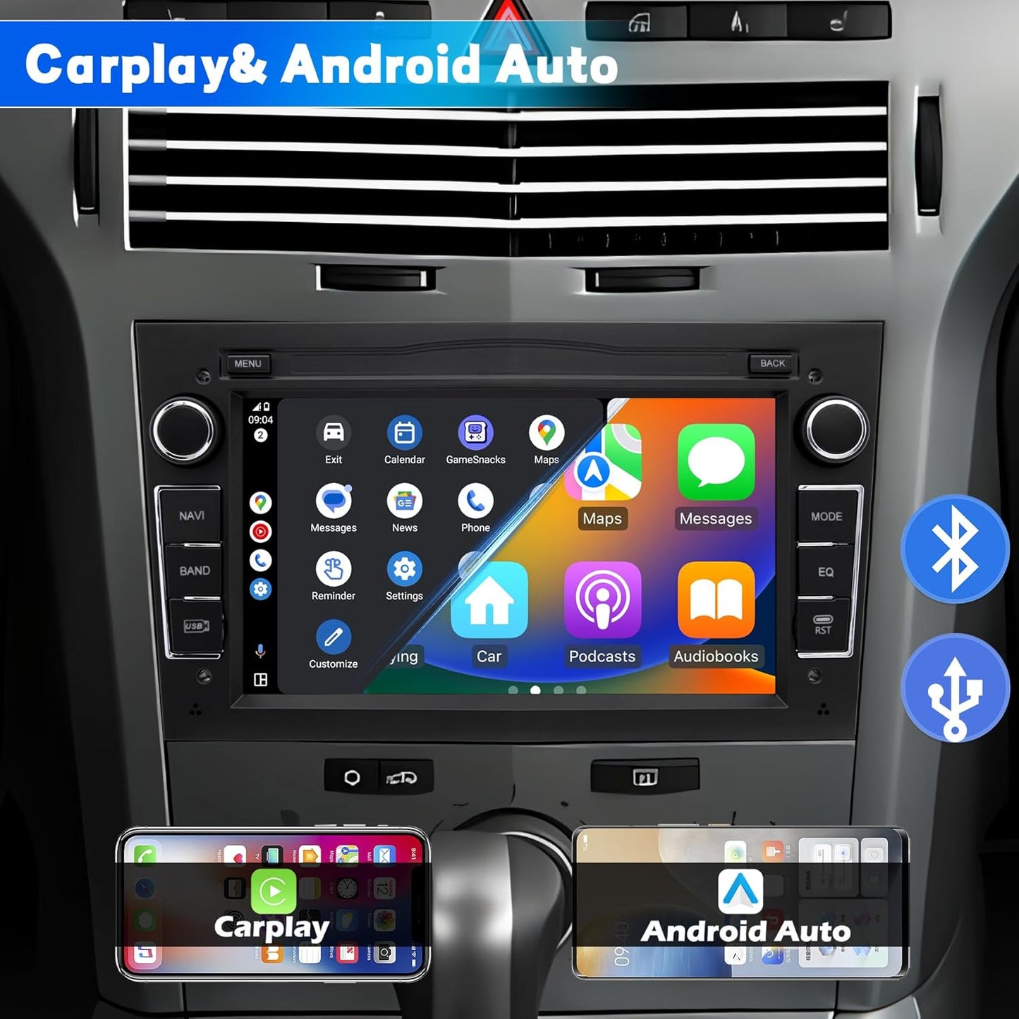 Autoradio voor Opel Astra Corsa Zafira, Android 13-systeem 2G+32GB met GPS-navigatie CarPlay Android Auto Wi-Fi Bluetooth MirrorLink, 7-inch touchscreen FM-radio Stuurwielbediening, Zwart