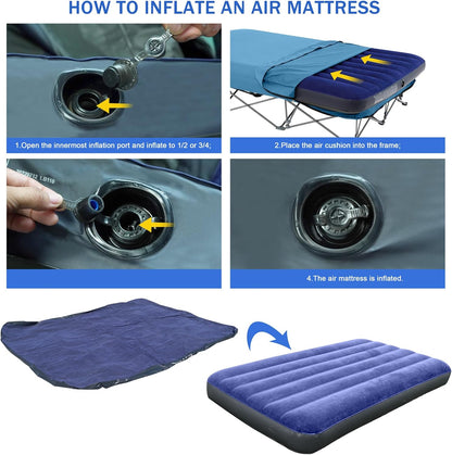 KAMPKEEPER Camping Cot, Opvouwbare Camping Cot met Opblaasbare Luchtmatras en Draagtas, voor Outdoor Travel Camp Beach Vakantie, Ondersteunt 500 lbs (niet inbegrepen de Airpump) -Queen