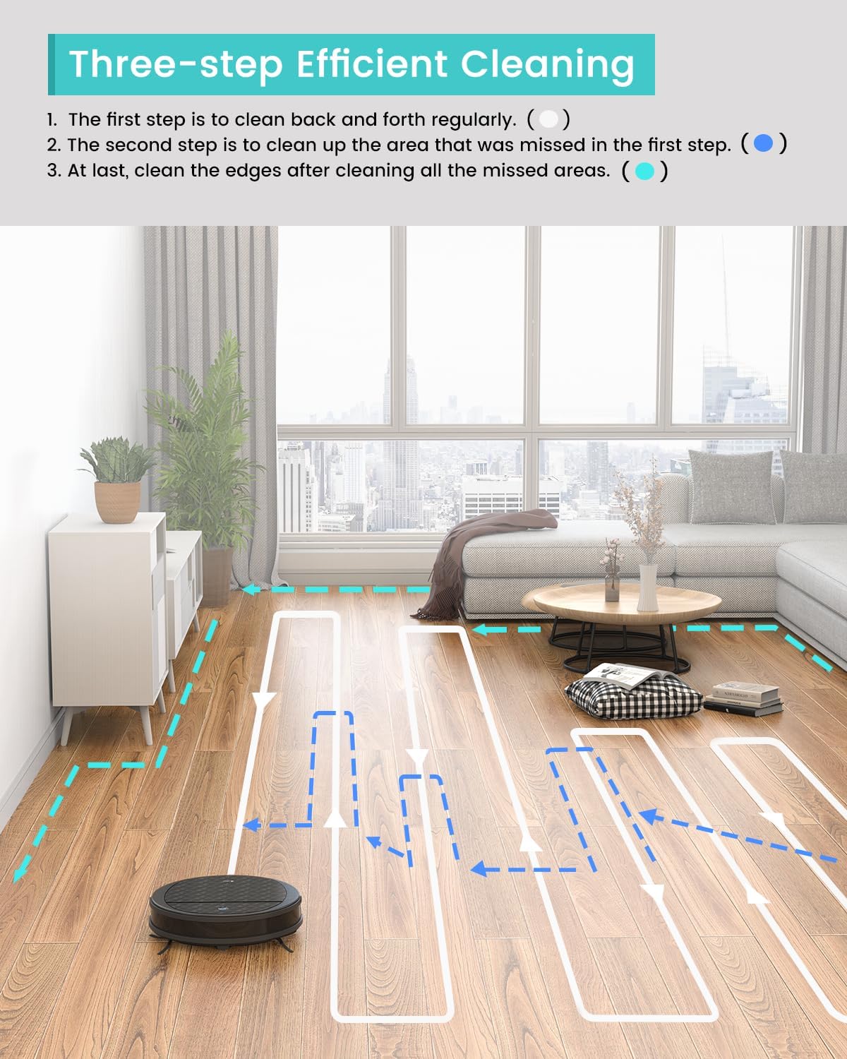 Robotstofzuiger, Lefant 3-in-1 Stofzuiger, Vegen en Dweilfunctie, 3200 Pa Sterke Zuigkracht, Stille Werking, Zelfopladende Stofzuiger Robot (M213S)