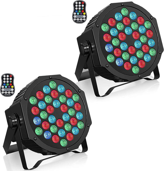 RGB Podiumlampen – LED Stage Lights – DJ Licht – Feestverlichting – Uplights – Oplaadbare Batterij – 36W RGB LED’s – Draadloze Afstandsbediening – Set van 2