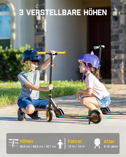 FanttikRide C9 Apex Elektrische step voor kinderen vanaf 8 jaar, bluetooth-muziek, kleurrijke regenboogverlichting, 8/12/16 km/u, 8 km bereik, led-display, in hoogte verstelbaar, opvouwbaar, voor