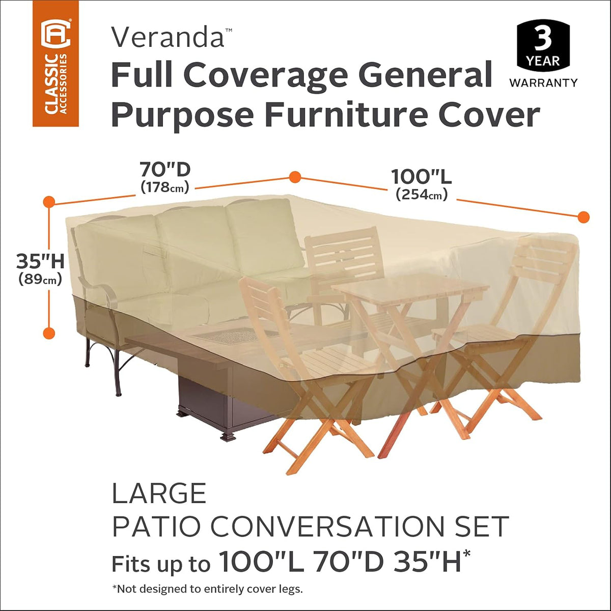 Classic Accessories Veranda 100" x 70" Sectional Sofa/Algemeen Purpose Volledige Bedekking Patio Meubelhoes