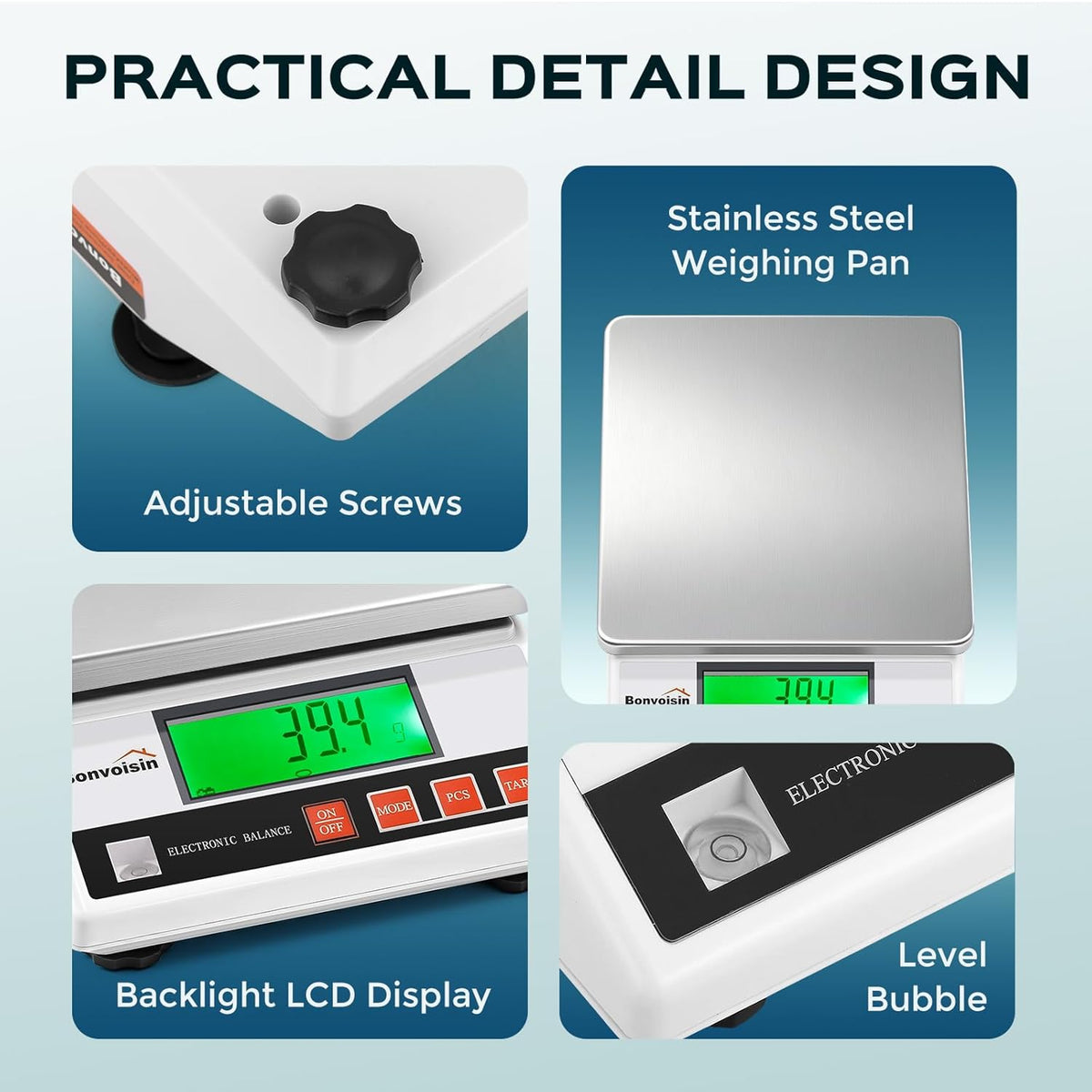 Bonvoisin Precisieweegschaal, 10 kg/0,1 g, industriële weegschaal, digitale analytische weegschaal, laboratoriumweegschaal voor sieraden en school, met CE-certificering, professionele elektronische
