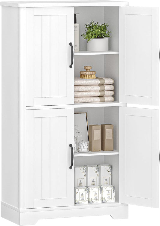 Hzuaneri Bathroom Cabinet, Bathroom Cabinet with 4 Doors, Storage Cabinet, Adjustable Shelves for Living Room, Bathroom, Kitchen, 30 x 60 x 110 cm, White SC18413X