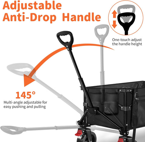 BELEEV Inklapbare Handwagen, Zware Klasse All-Terrain Handwagen met 6in Grote All-Terreinwielen, 130L Grote Capaciteit, Zijzakken & Drankhouders voor Strand Tuin Camping Sport Winkelen -Black