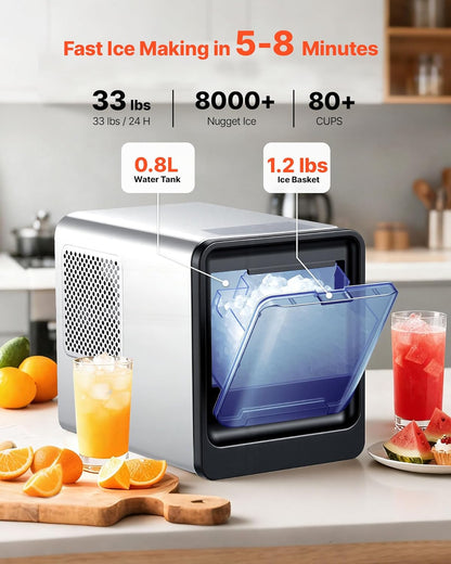 VEVOR Tafelijsmachine, 15 kg per dag, zelfreinigende ijsblokjesschaal met schepje, ijsblokjesmachine voor thuis, keuken, kantoor, bar, party, drankjes