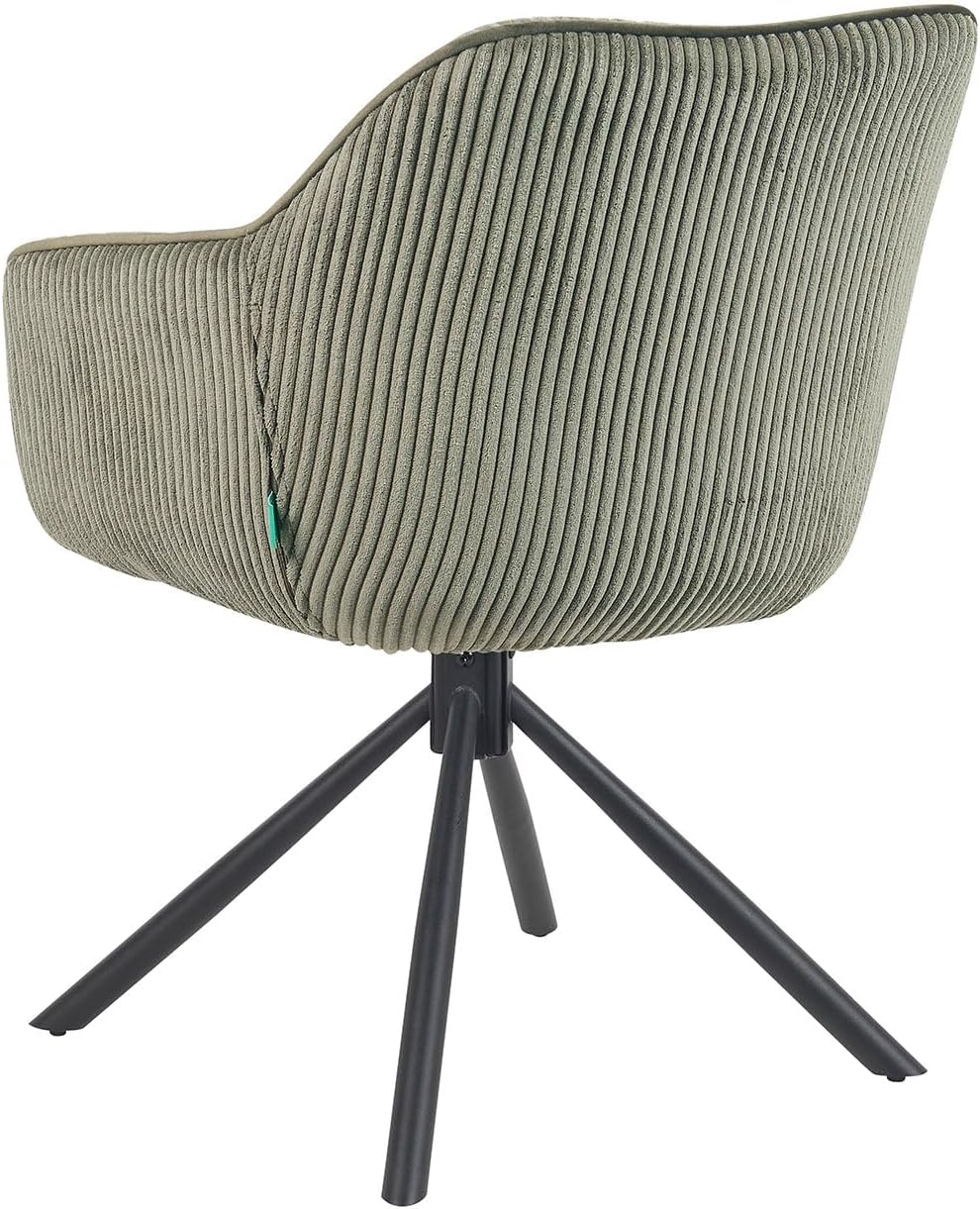 DUBI Möbel Dining Room Chairs Set of 2, 360° Swivel with Pocket Spring, High Seat Comfort, Load Capacity up to 150 kg, Cord Fabric Green, Robust Metal Cross Frame, Modern Design, Mika-Maya - QUORE