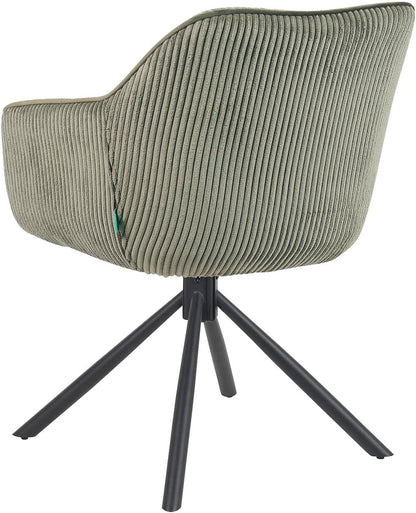 DUBI Möbel Dining Room Chairs Set of 2, 360° Swivel with Pocket Spring, High Seat Comfort, Load Capacity up to 150 kg, Cord Fabric Green, Robust Metal Cross Frame, Modern Design, Mika-Maya - QUORE