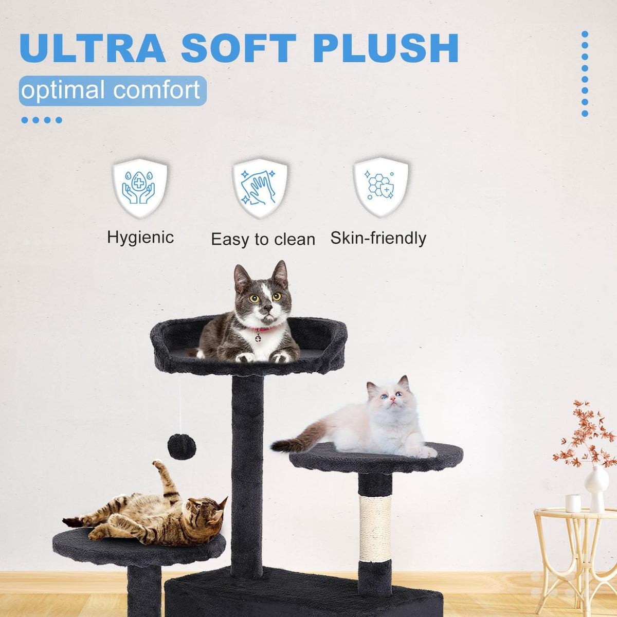 Kattenkrabpaal – Kattenpaal – Krabmeubel – Krabton – Kattenboom – Meerdere Verdiepingen – Sisal Krabpalen – Donkergrijs