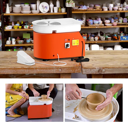Keramische draaibank, 25 cm, 350 W, onafhankelijk voetpedaal, elektrische keramische wiel, kleigereedschap voor volwassenen en kinderen, keramische studio (oranje)