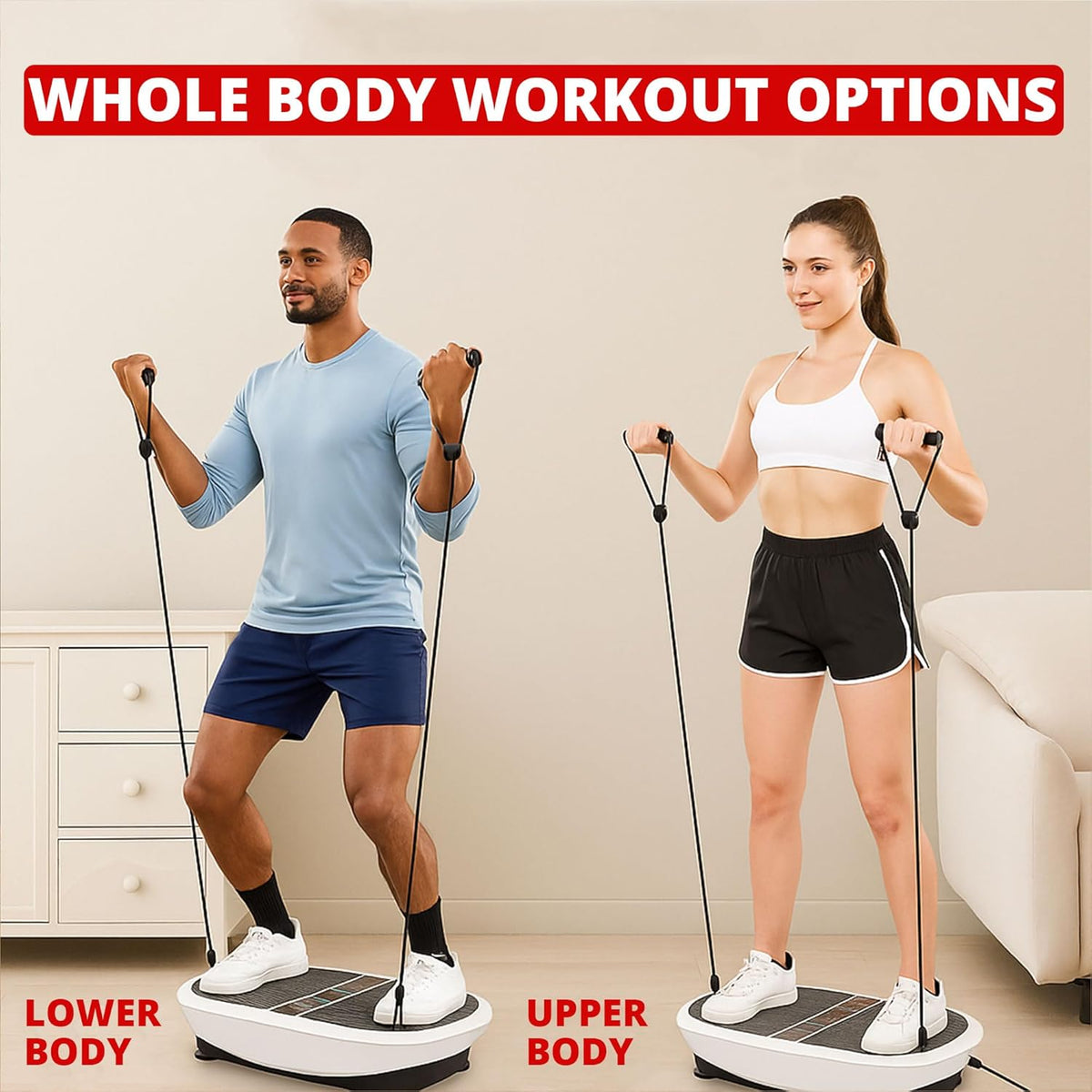 3D Crazy Fit Vibration Plate, Oscillation and Pulsation with Dual Motor, 80 Speeds, Remote Control and Resistance Bands, Full Body Fitness Device for Home, Maximum Load 150 kg - QUORE