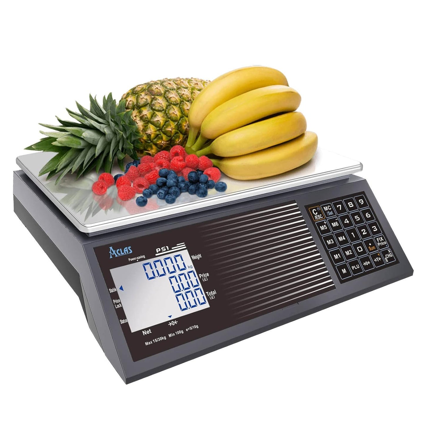 ACLAS Prijsschaal 30kg 10g Industriële Weegschaal - Digitale Verkoopprijs Berekening Schaal w/LCD Dual Screen Displays voor Voedsel, Vlees, Deli, Fruitmarkt
