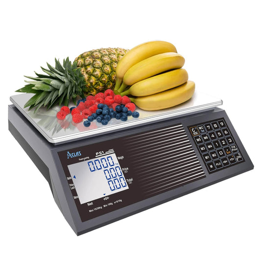 ACLAS Prijsschaal 30kg 10g Industriële Weegschaal - Digitale Verkoopprijs Berekening Schaal w/LCD Dual Screen Displays voor Voedsel, Vlees, Deli, Fruitmarkt