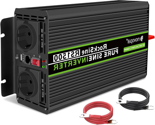 Spanningsomvormer – Stroomomzetter – Inverter – DC Naar AC Converter – 1500W Pure Sinusgolf – LCD Display & Afstandsbediening – 2 AC Stopcontacten & 2,1A USB Poort - QUORE