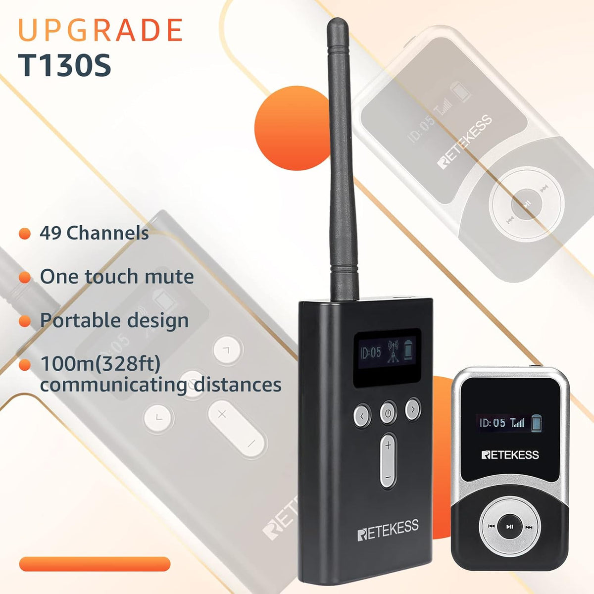 Retekess T130S Geüpgraded Tourgidssysteem, 49 Kanalen Draagbaar Draadloos Audiosysteem, 100 m Taalinterpretatiesysteem Voor Toerisme, Fabriek, Conferentie, Kerk, Universiteit, Training