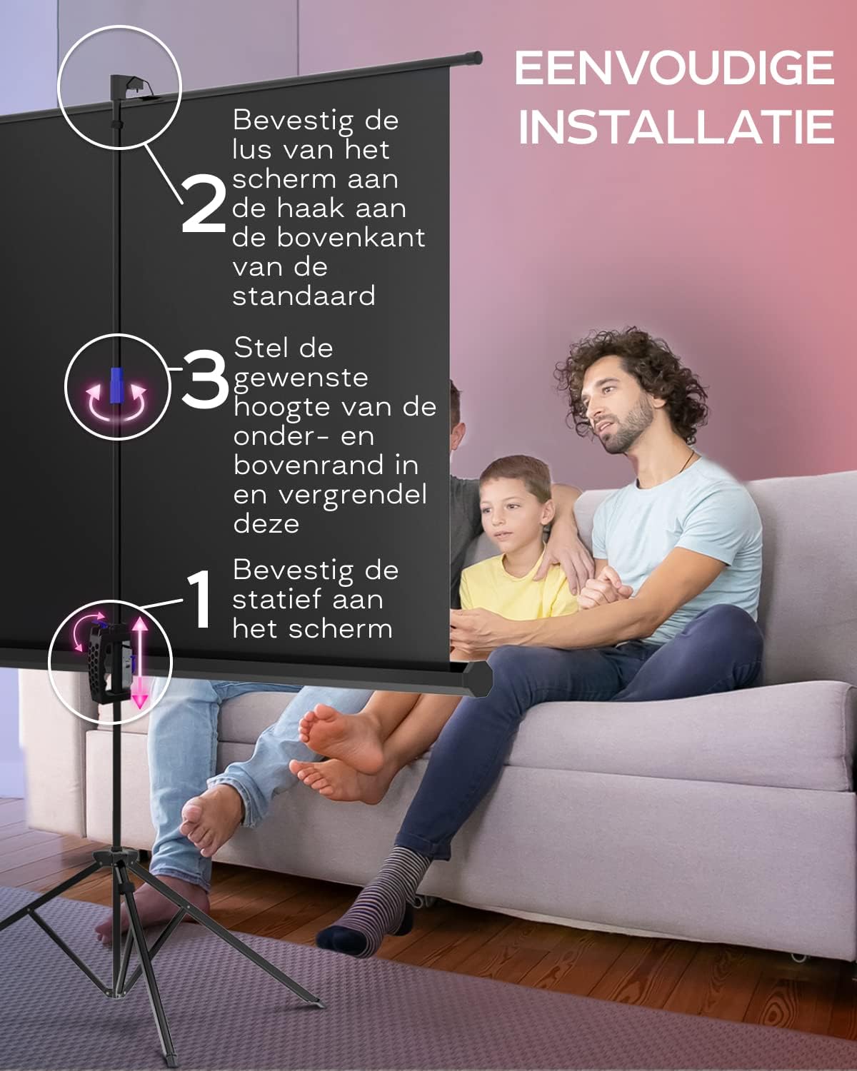 PropVue Projectorscherm met standaard, 84 inch (ca. 213 cm), 16:9 HD premium kreukvrij statiefscherm voor projector, met draagtas en strakke riemen