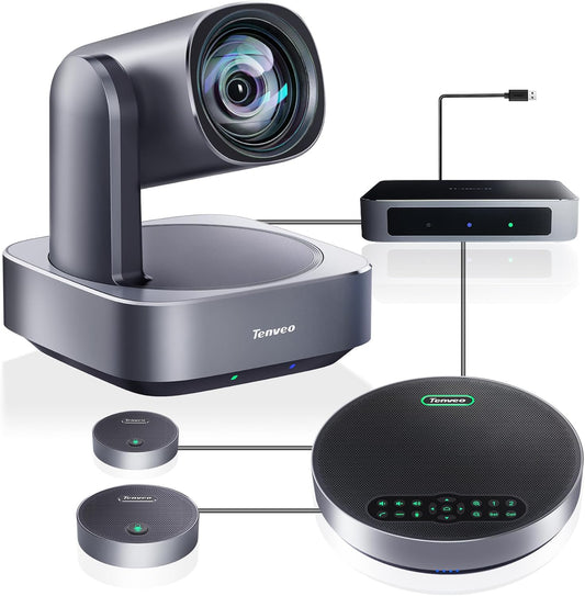 Tenveo 4K PTZ Conference Camera met Bluetooth Speaker System 2 Uitbreidingsmicrofoons 12X Optische Zoom Groothoeklens Werkt met Zoom Skype Teams