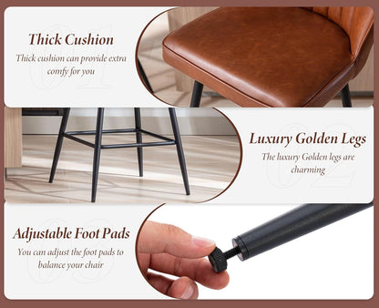 chairus PU Leather Bar Stool for Kitchen, Set of 2, Bar Stool Bar Chairs for Dining Room, Kitchen Stool with Metal Legs (Brown) - QUORE