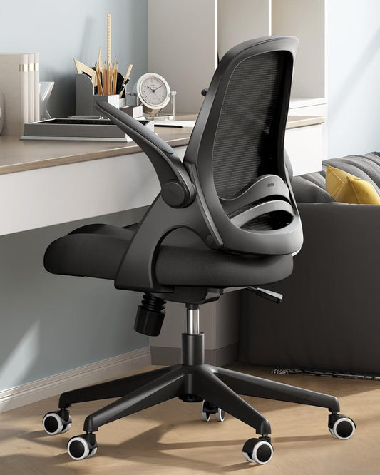 Hbada Office Chair Folding Armrest Ergonomic Office Chair Compact 120°Locking 360°Rotation Seat Surface Lift Reinforced Nylon Resin Base, Black - QUORE