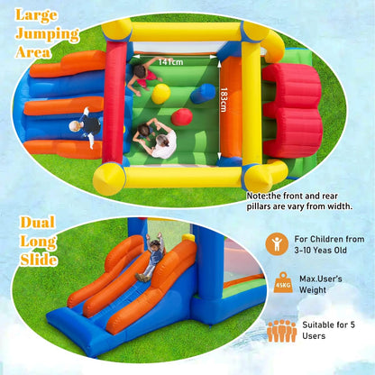 Springkasteel met ventilator, geschikt voor 3 tot 10 jaar springkasteel voor binnen en kinderen, groot springkasteel XXL kinderverjaardag (488 x 240 x 190 cm)