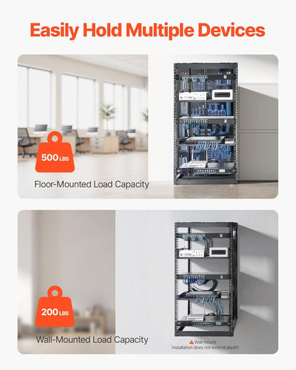 VEVOR 20U Open Frame Netwerk Rack, 58,4 cm diepte, wandmontage of staande serverrek, Heavy Duty 4 Post, met geventileerde planken en montagehardware, houdt al uw netwerk-IT-apparatuur AV-apparatuur