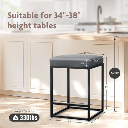 ALPHA HOME 2 Bar Stools with Footrest Kitchen Chairs PU Leather Backless Stool Bar Stool Bistro Stool for Indoor Outdoor Dining Home Bar Coffee Chairs (Grey)