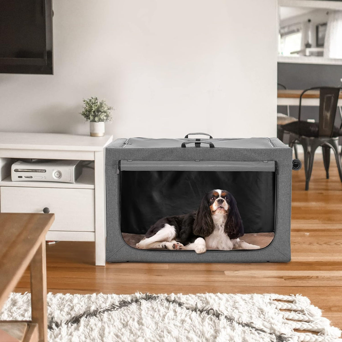 Petsfit, Draagbare hondenbench met dikke mat, verstelbare stoffen hoes, ademende gaasdeuren, opvouwbare hondenkrat 76 x 50 x 49 cm (l x b x h) grijs