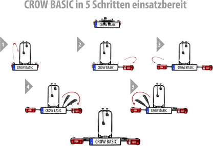 EUFAB 11569 fietsendrager CROW BASIC, geschikt voor e-bike, gedeeltelijk voorgemonteerd, voor 2 fietsen, voor trekhaak,Standaard,Zwart