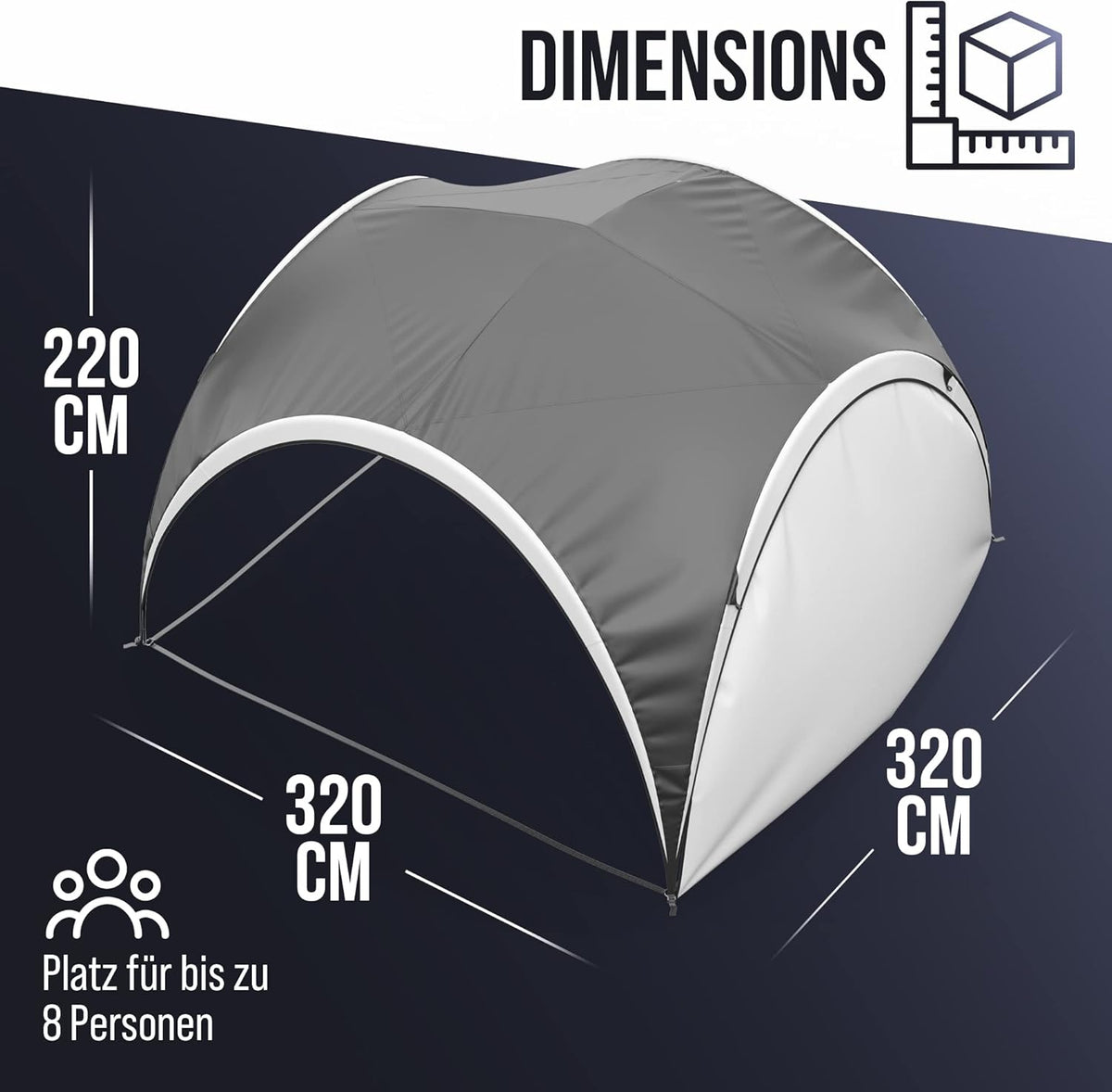 ROODZ Paviljoen 3,20 x 3,20 m waterdicht UV-zonwering 50+ partytent, tuintent, stabiele, winterveilig, stormbestendig, hoogwaardige kwaliteit met zijpaneel, hoogte van 2,20 cm, bestel nu!