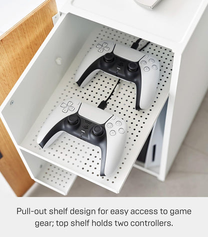 Yamazaki 2109 TOWER Game Console Organizer, white, Steel/Wood/Magnet/Silicone, 24.7 x 36.5 x 60.3 cm
