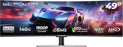 LC-Power LC-M49-DFHD-144-C-Q Ultrawide Gaming-Monitor, gebogen, 49 inch (1500R, QLED-VA, 144Hz, DFHD 3840 x 1080, AMD FreeSync™ Premium, HDR 400, levendige kleuren)