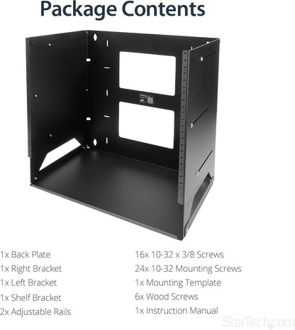 Serverrack 8U – Wandrack, Netwerkrack, Open Frame Rack, Wandmontage Rack – Verstelbare Diepte 30,0 Tot 45,7 Cm – Ingebouwd Schap 30 Cm