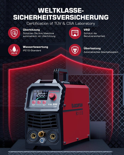 ARCCAPTAIN DC WIG IGBT Lasapparaat, 200 ampère, combi, HF-ontsteking, TIG WIG-lasapparaat met 200 ampère en MMA E-hand, met digitaal led-display, lassen van staal, roestvrij staal en nog veel meer