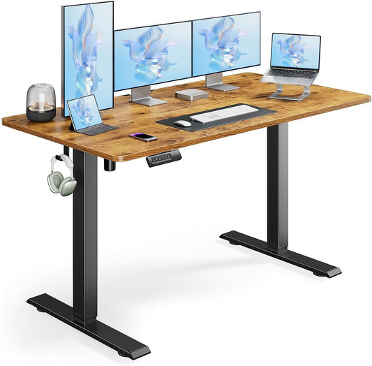 Marsail Electric Standing Desk, Height Adjustable Standing Desk, 140x61cm Sit-Stand Home Office, Computer Desk, Rustic Brown - QUORE