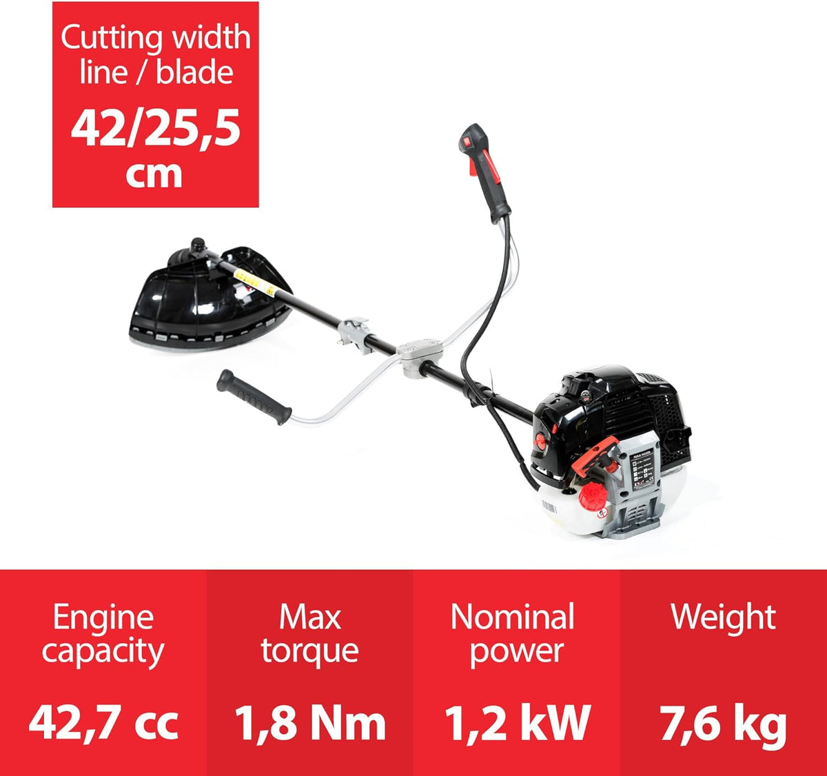 NAX POWER PRODUCTS 600B 42,7 cm3 1,2 kW motor Briggs & Stratton gelicentieerd product, benzine graskantmaaier, handmatige grastrimmer