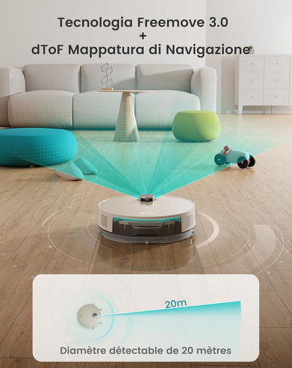 LEFANT N3 Robotstofzuiger met kartering, lasersensor d-ToF, 6000 Pa, 200 min, virtuele barrières, reiniging van het geselecteerde gebied, robotstofzuiger verbonden met app, champagnegrijs